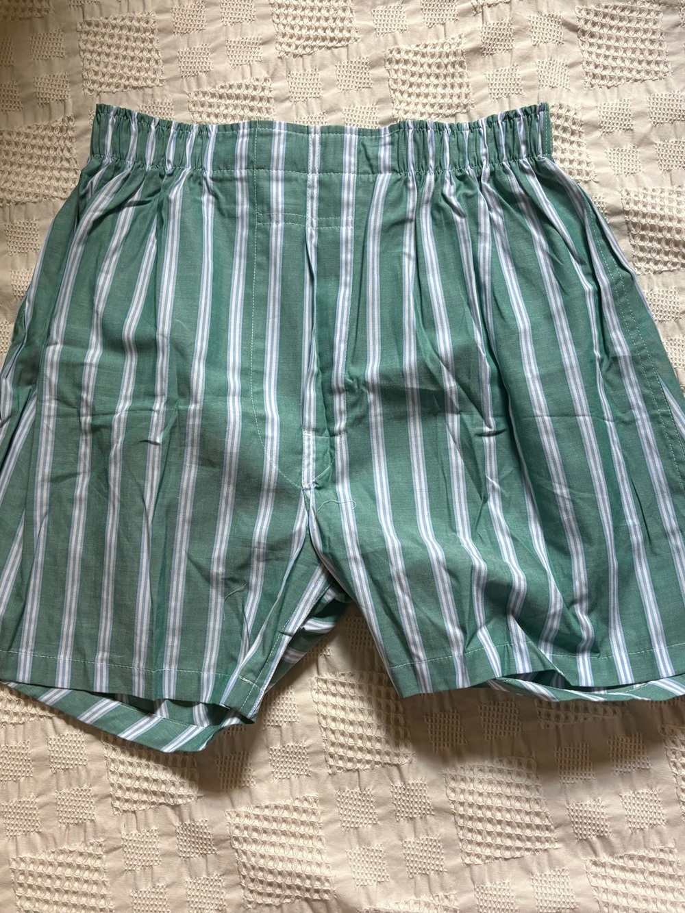 Brooks Brothers Green and White Vertical Stripe Swim Trunks